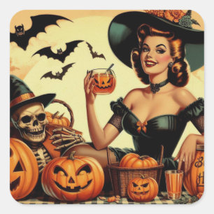 Vintages Halloween-Button Quadratischer Aufkleber
