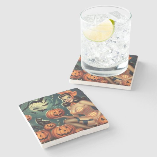 Vintages Halloween-Button Steinuntersetzer (Seitenansicht)