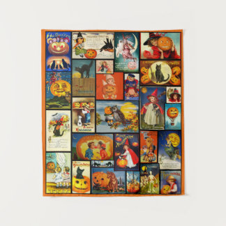Vintages Halloween Cards Collage Tapestes Wandteppich
