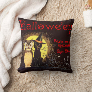 Vintages Halloween Cat and Owl Kissen