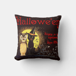 Vintages Halloween Cat and Owl Kissen