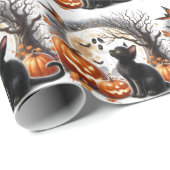Vintages Halloween Cat and Pumpkin Wrapping Paper Geschenkpapier (Rolleneckpunkt)