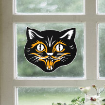 Vintages Halloween Cat Face Black Orange White