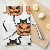 Vintages Halloween Cat Spooky Muster Personalisier Geschirrtuch (Viertel Falte)