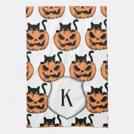 Vintages Halloween Cat Spooky Muster Personalisier Geschirrtuch
