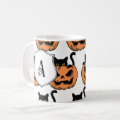 Vintages Halloween Cat Spooky Muster Personalisier Kaffeetasse (Vorderseite Links)