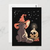 Vintages Halloween Cat Witchy Skull Postkarte (Vorne/Hinten)