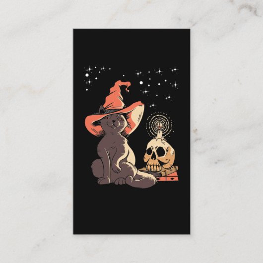 Vintages Halloween Cat Witchy Skull Visitenkarte (Vorderseite)