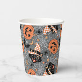 Vintages Halloween Cats und Pumpkins-Muster Pappbecher (Rückseite)
