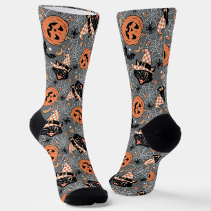Vintages Halloween Cats und Pumpkins-Muster Socken