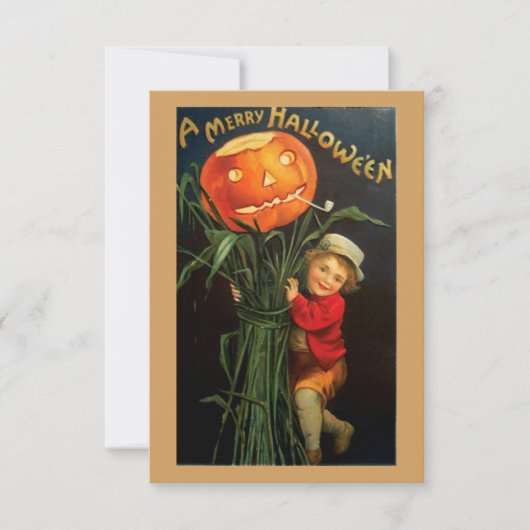 Vintages Halloween Child Holding Pumpkin-Kürbis (Vorderseite)