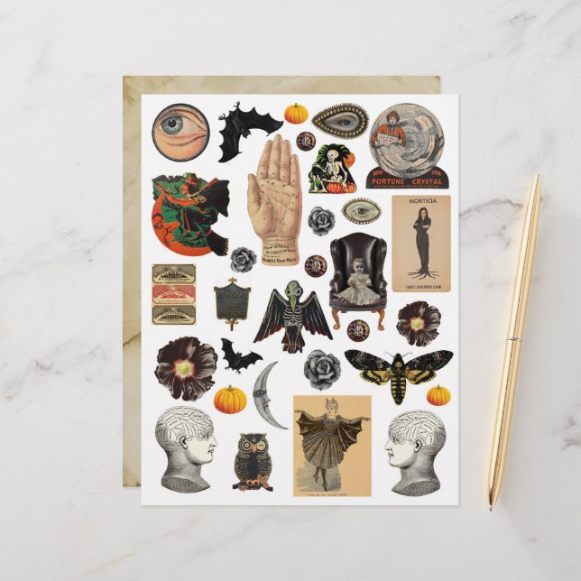 Vintages Halloween-Clipart-Blatt (Vorderseite/Rückseite Beispiel)