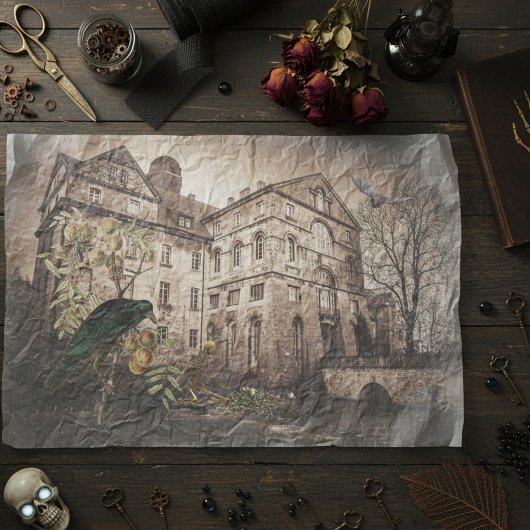 Vintages Halloween-Dekoupage Spuk House Seidenpapier