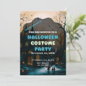 Vintages Halloween-Dorf Einladung (Stehend Vorderseite)