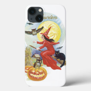 Vintages Halloween, Fliegerhexe mit schwarzer Katz Case-Mate iPhone Hülle