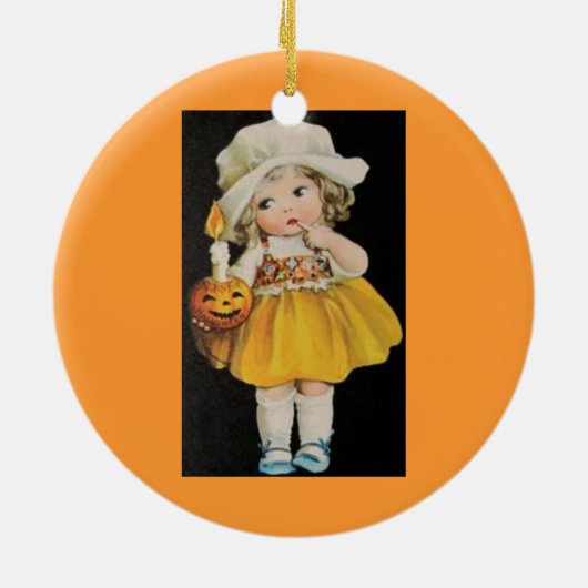 Vintages Halloween-Fräulein Keramik Ornament (Hinten)