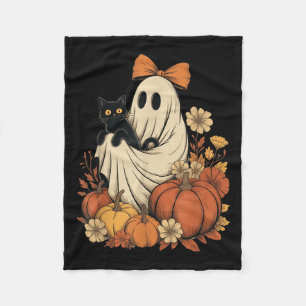 Vintages Halloween Ghost Holding Black Cat Groovy Fleecedecke