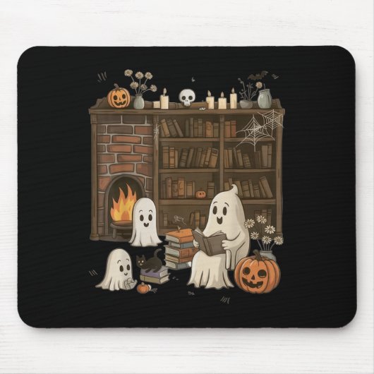 Vintages Halloween Ghost Holding Black Cat Groovy Mousepad (Vorne)
