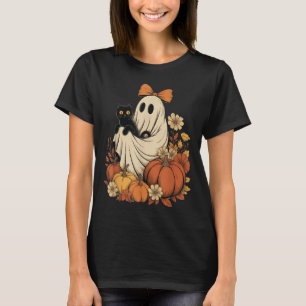 Vintages Halloween Ghost Holding Black Cat Groovy T-Shirt
