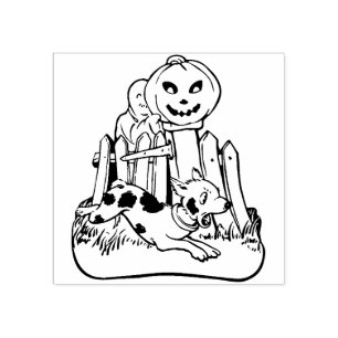 Vintages Halloween Ghost mit Hund & Pumpkin Gummistempel