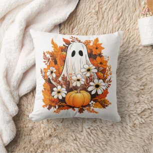 Vintages Halloween Ghost Pumpkin Daisy Floral Kissen