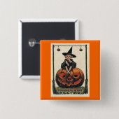 Vintages Halloween Girl auf Jack o'Lantern Button (Vorne & Hinten)