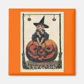Vintages Halloween Girl auf Jack o'Lantern Magnet (Vorne)