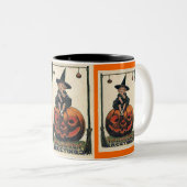 Vintages Halloween Girl auf Jack o'Lantern Zweifarbige Tasse (VorderseiteRechts)