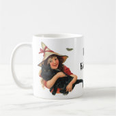 Vintages Halloween, Girl Hexe mit schwarzer Katze Kaffeetasse (Links)