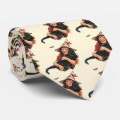 Vintages Halloween, Girl Hexe mit schwarzer Katze Krawatte (Gerollt)