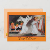 Vintages Halloween Girl mit Kerze Postkarte (Vorne/Hinten)