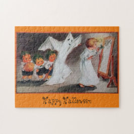 Vintages Halloween Girl mit Kerze Puzzle