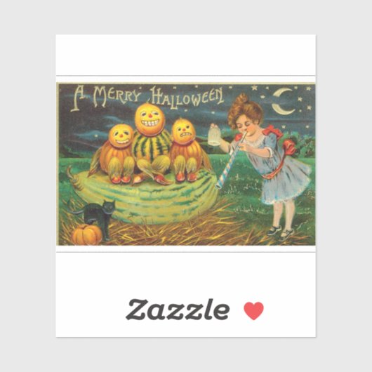 Vintages Halloween Girl mit Pumpkins Aufkleber (Blatt)