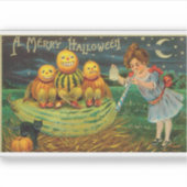 Vintages Halloween Girl mit Pumpkins Aufkleber (Vorderseite)