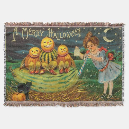 Vintages Halloween Girl mit Pumpkins Decke (Vorderseite)