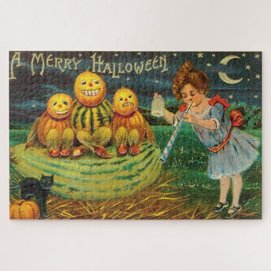 Vintages Halloween Girl mit Pumpkins Puzzle (Horizontal)