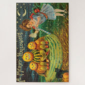 Vintages Halloween Girl mit Pumpkins Puzzle (Vertikal)