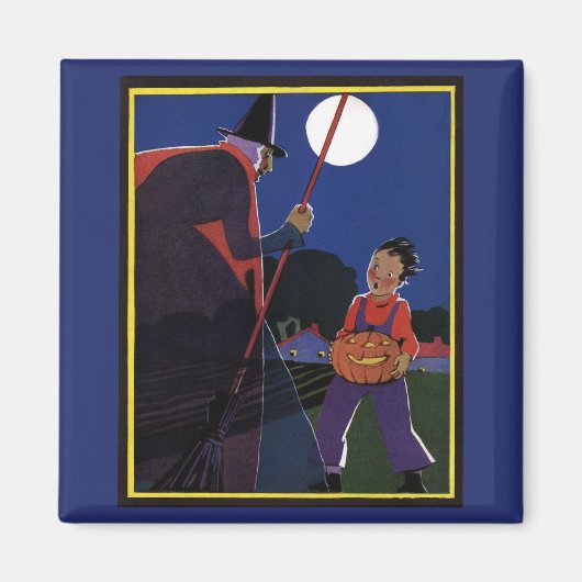 Vintages Halloween, gruselige Hexe mit Junge Magnet (Vorne)