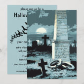 Vintages Halloween, gruseliger Friedhof mit Gräber Einladung (Vorne/Hinten)