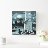 Vintages Halloween, gruseliger Friedhof mit Gräber Quadratische Wanduhr (Zuhause)