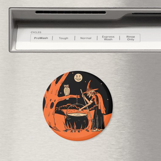 Vintages Halloween - Hexe & Cauldron Magnet (In Situ (Geschirrspüler))