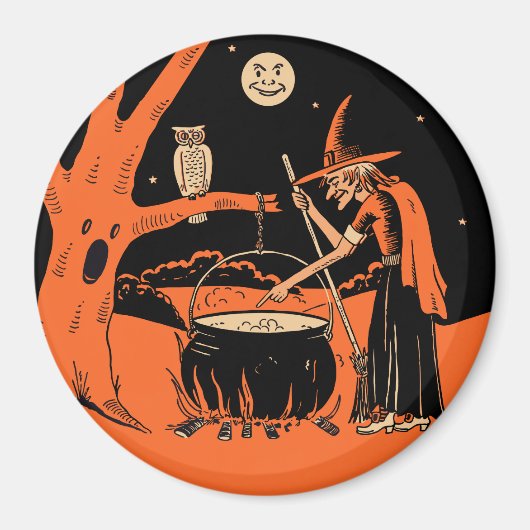 Vintages Halloween - Hexe & Cauldron Magnet (Vorne)