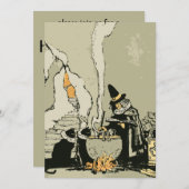Vintages Halloween, Hexe mit Cauldron und Katzen Einladung (Vorne/Hinten)