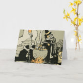 Vintages Halloween, Hexe mit Cauldron und Katzen Karte (Gelbe Blume)