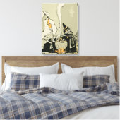 Vintages Halloween, Hexe mit Cauldron und Katzen Leinwanddruck (Insitu (Schlafzimmer))