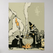 Vintages Halloween, Hexe mit Cauldron und Katzen Poster (Vorne)