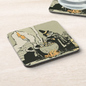 Vintages Halloween, Hexe mit Cauldron und Katzen Untersetzer (Linke Seite)