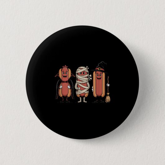 Vintages Halloween Hotdog Vampire Hexenmummy Button (Vorderseite)