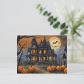 Vintages Halloween House und Vollmond Feiertagspostkarte (Stehend Vorderseite)