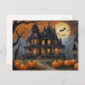 Vintages Halloween House und Vollmond Feiertagspostkarte (Vorne/Hinten)